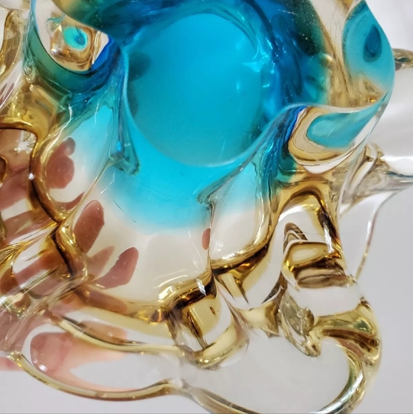 Vintage Murano glass bowl ashtray dish Vibrant Aqua blue center unique d… - Picture 7 of 9